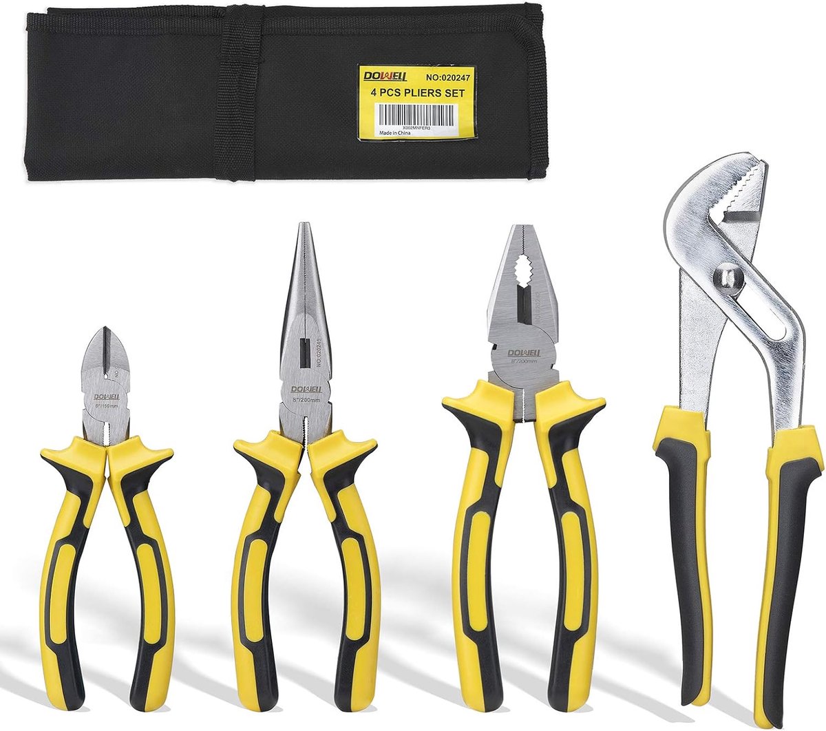 Tangen set 4-delig - 8 inch lange neus, 6 inch diagonale, 10 inch groef - robuust staal - ideaal voor klussen - ShopVlot