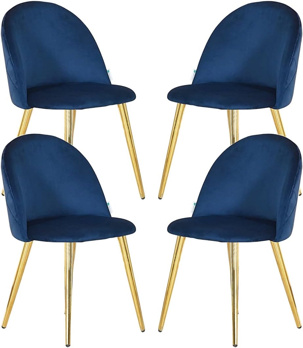 Stoel Lucia Velvet LUX - Retro Gevoerd - Blauw/Goud - Comfortabele zitervaring - ShopVlot