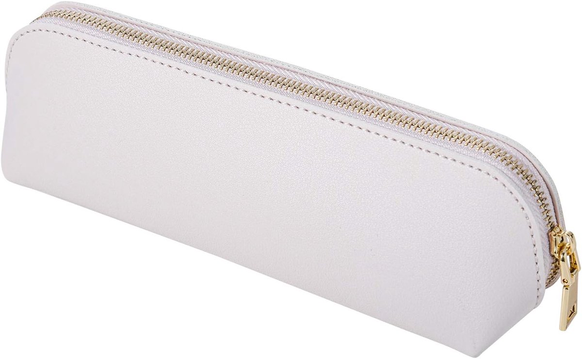 Pennenetui PU leer beige 19x5.5x7cm - kleine etui met rits - stijlvol en handig voor onderweg - ShopVlot