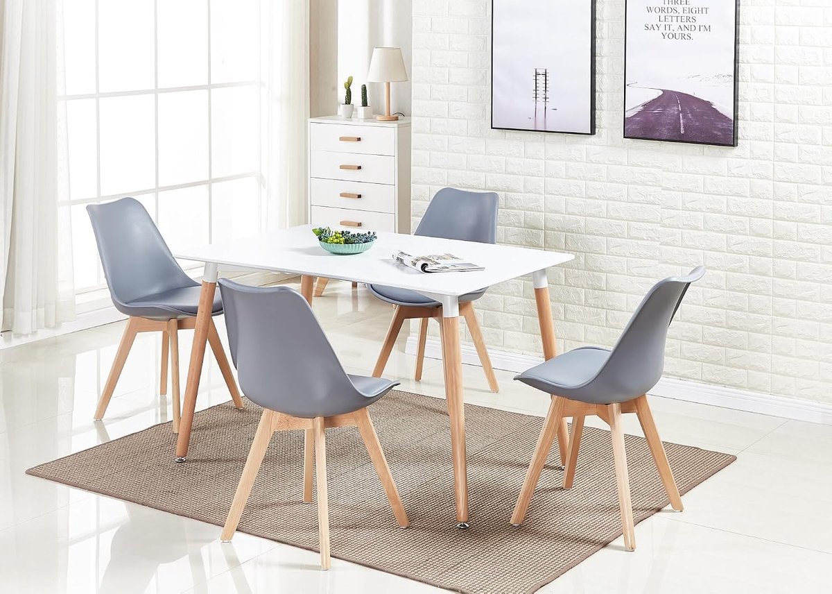 Eetkamertafel en 4 Stoelen Set - Retro en Modern - Scandinavisch Design - Perfect voor Jouw Eetruimte - ShopVlot
