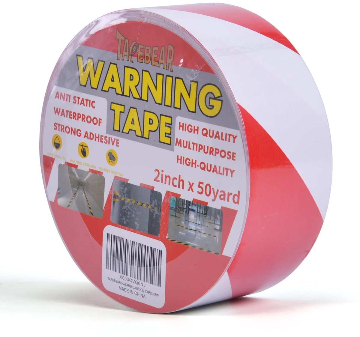 Waarschuwings tape 50mm x 46m - rood-wit - PVC zelfklevend - ideaal voor vloer marking - ShopVlot