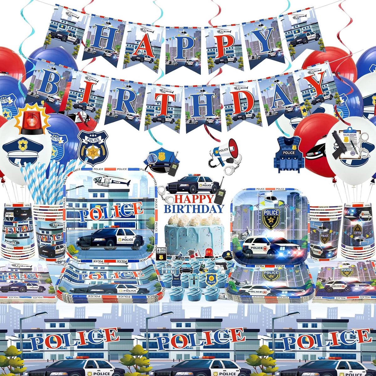 Politiefeestdecoraties – feestset voor 20 personen - inclusief borden, bekers, servetten - voor een uniek politiefeest - ShopVlot