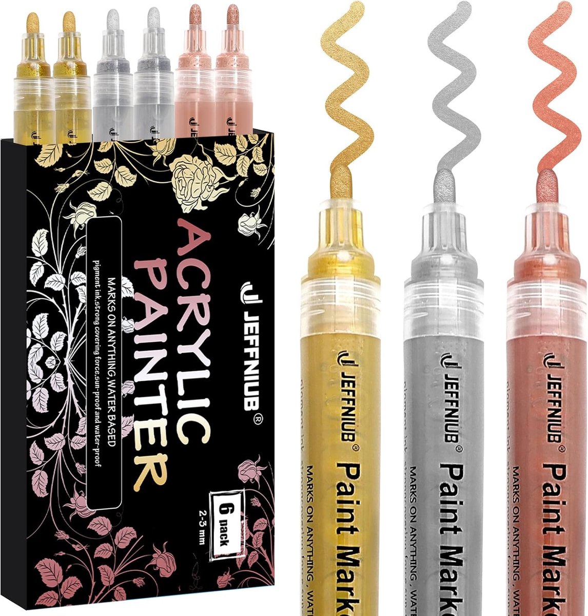 Acryl pennen voor stenen watervast 6 stuks - rosegoud zilver metallic - permanent marker - ideaal voor DIY projecten - ShopVlot