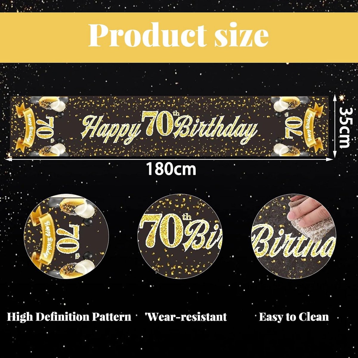 Tafelloper 70ste Verjaardag - Zwart Goud - 180 x 35 cm - Perfecte Tafelversiering voor Feest - ShopVlot