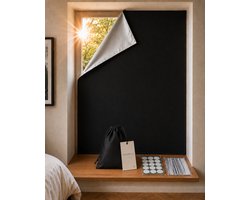 NOORVA Verduisteringsdoek Zonder Boren – 150x240 cm Zwart – Verduisteringsgordijn met Klittenband – Warmtewerend & Lichtdicht – Incl. Opbergzak