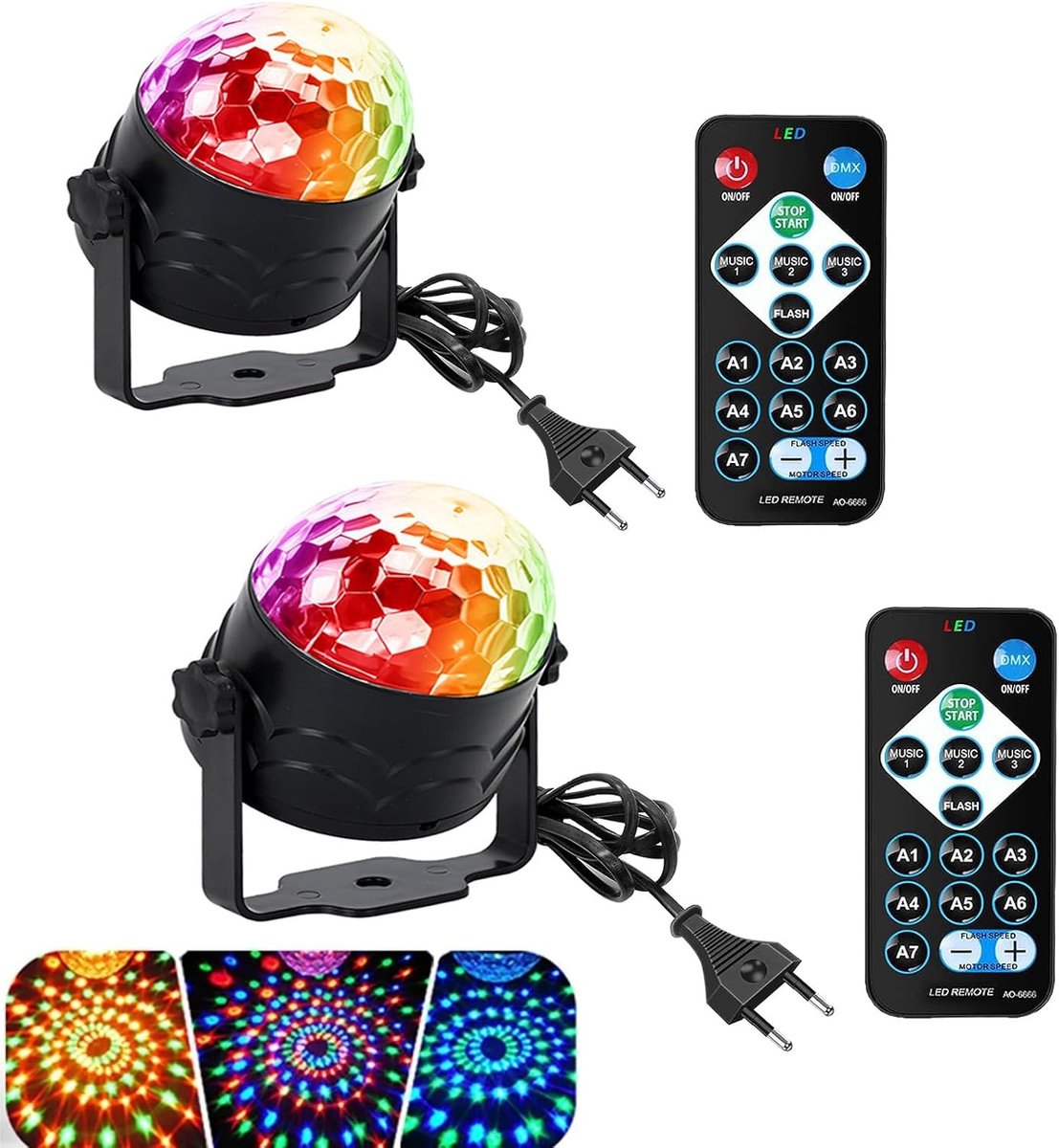 Discolicht LED Party Lights - Set van 2 - 360° Rotatie - Muziekgestuurd met afstandsbediening - ShopVlot