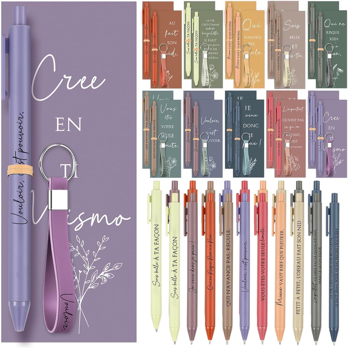 Cadeauset voor Motivatie - 20 Balpennen, 20 Sleutelhangers, 20 Kaarten en 30 Kabelbinders - ShopVlot
