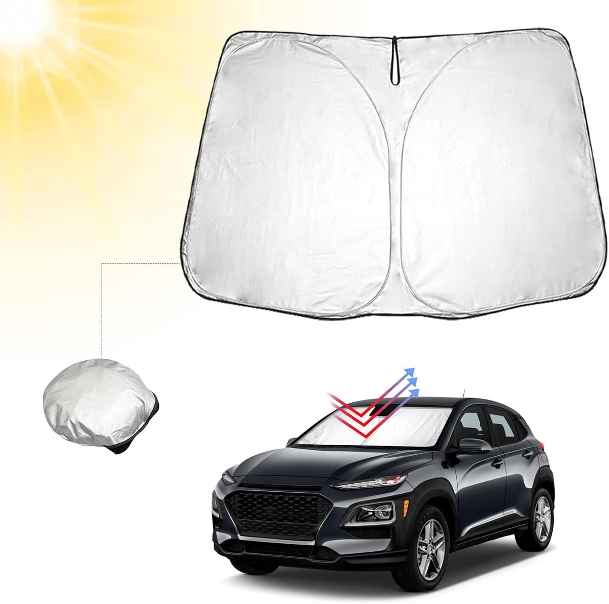 Voorruitbescherming Hyundai Kona 2018-2021 - Reflecterend nylon - UV-straling blokkerend - Houdt interieur koel - ShopVlot