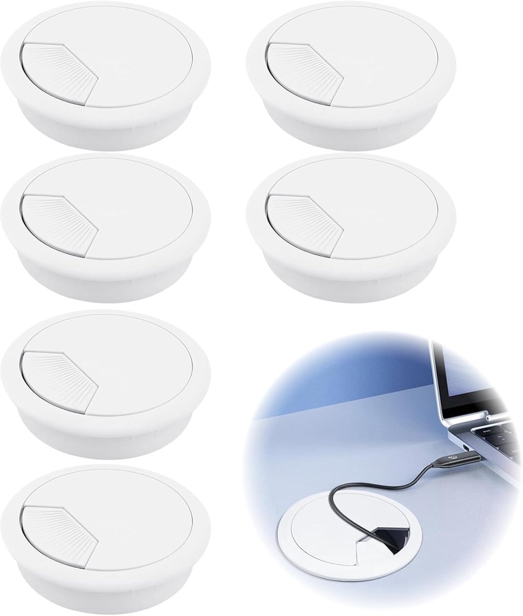 Kabeldoorvoer kantoor 60 mm - wit - robuust kunststof - creëer een nette werkruimte - ShopVlot