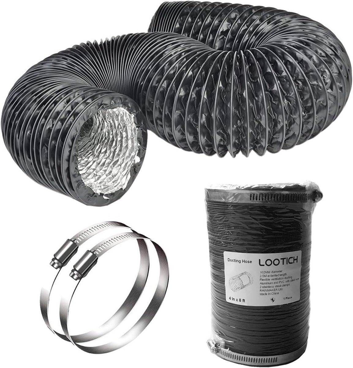 Ventilatiebuis Ø 102mm - Flexibele zwarte PVC aluminium slang - Lichtdicht - Ideaal voor ventilatiesystemen - ShopVlot