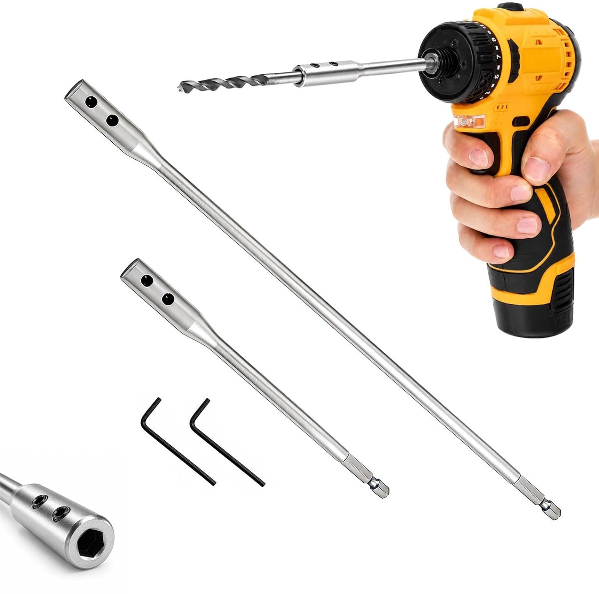 Verlenging 1/4 inch - Zeskantschachtverlenging van koolstofstaal - 150 mm en 300 mm - Ideaal voor diepe gaten - ShopVlot