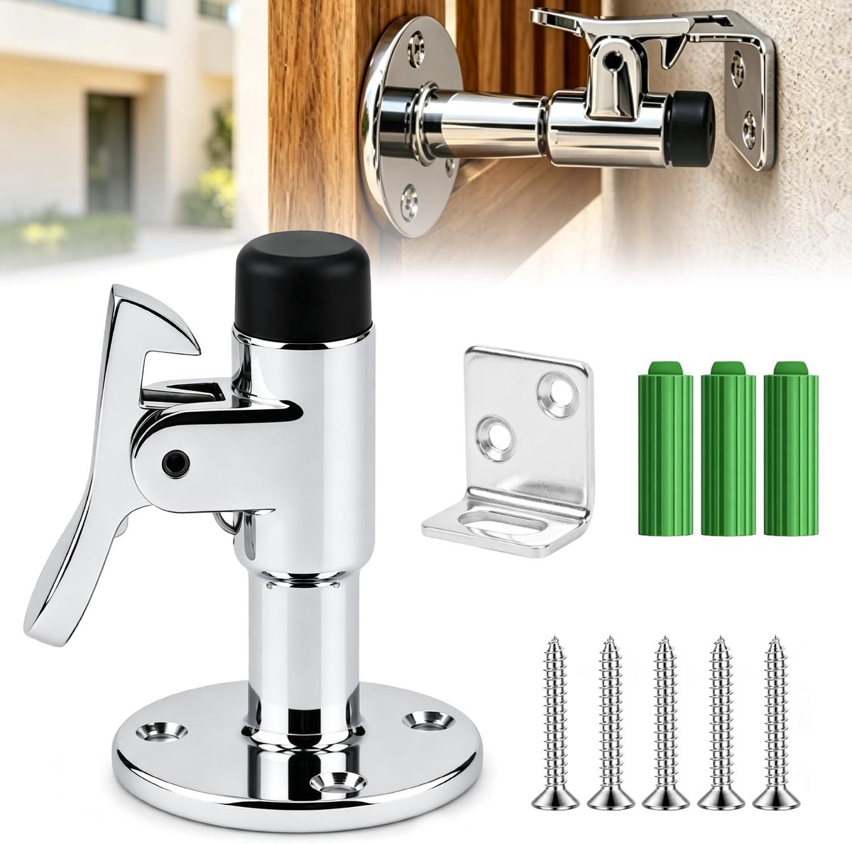Deurstopper muur - roestvrij staal met rubberen buffer - windbestendig - ideaal voor tuinpoorten - ShopVlot