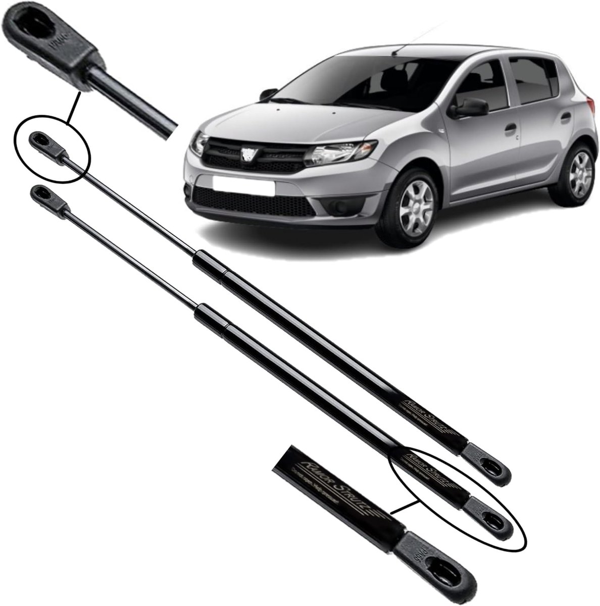 Gasveren achterklep 2x - vervanging voor Dacia Sandero 2012-2020 - lengte 473 mm - eenvoudig te installeren - ShopVlot