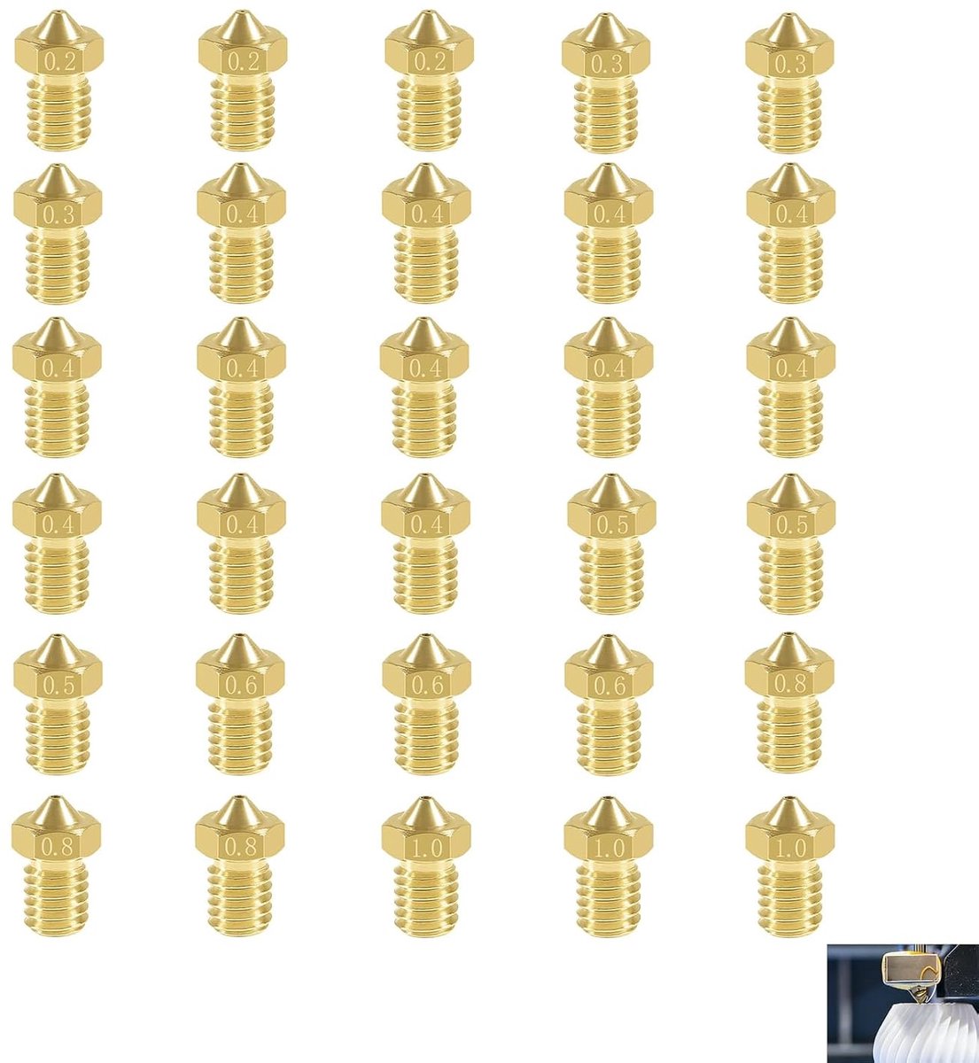 3D printer nozzles set - 30 stuks - diverse maten 0.2mm tot 1mm - compatibel met populaire 3D printers - ShopVlot