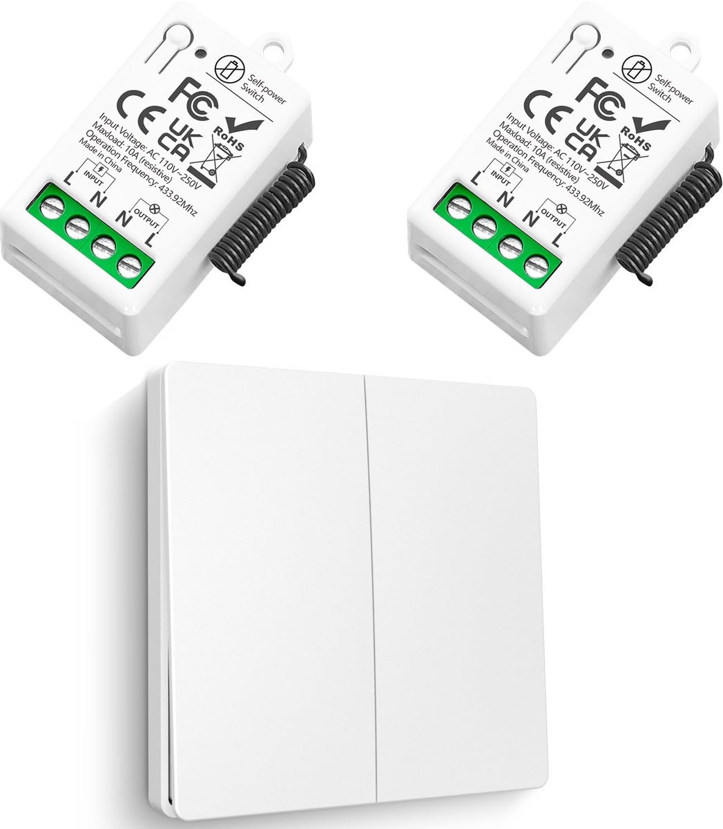 Draadloze Lichtschakelaar - Zelfopwekkende Schakelaar 230V - Mini RF Ontvanger - Tot 50 m Bereik - ShopVlot