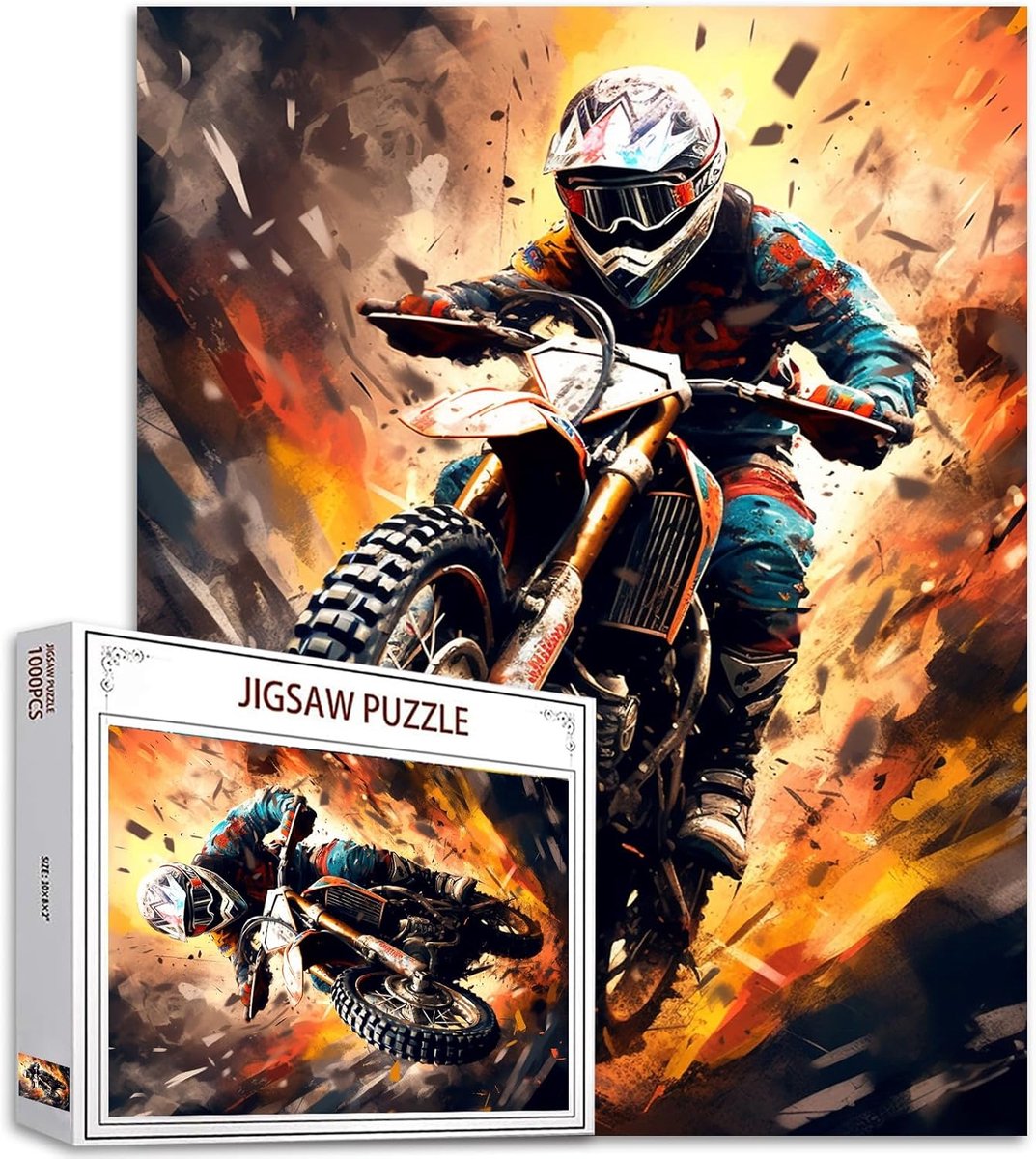 Puzzel 1000 stukjes - Motorfiets en atleet - Perfecte pasvorm - Creatieve ontspanning - ShopVlot