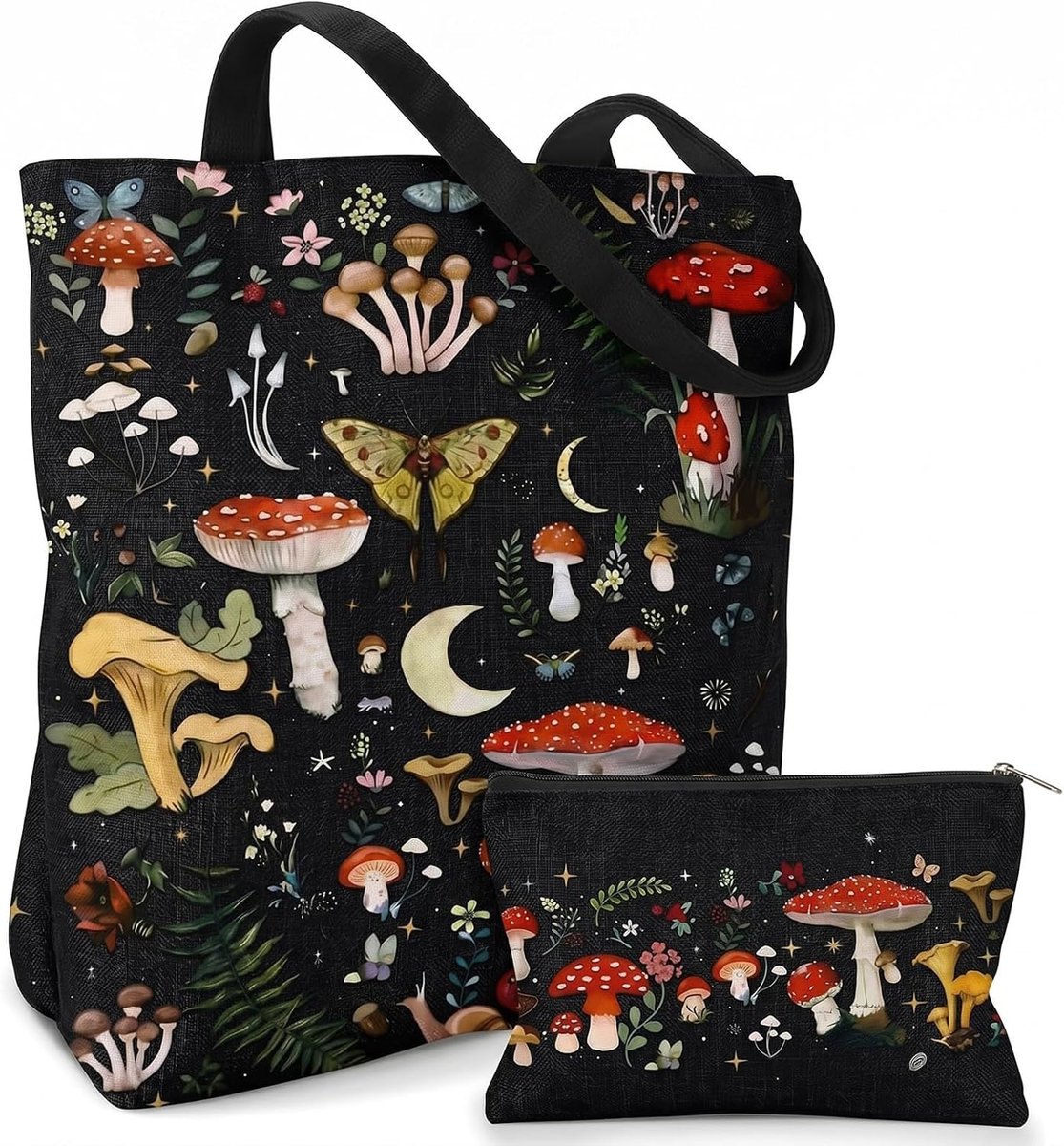Tote Bag 34 x 15 cm - Canvas - Paddenstoel ontwerp - Ideaal voor shoppen - ShopVlot