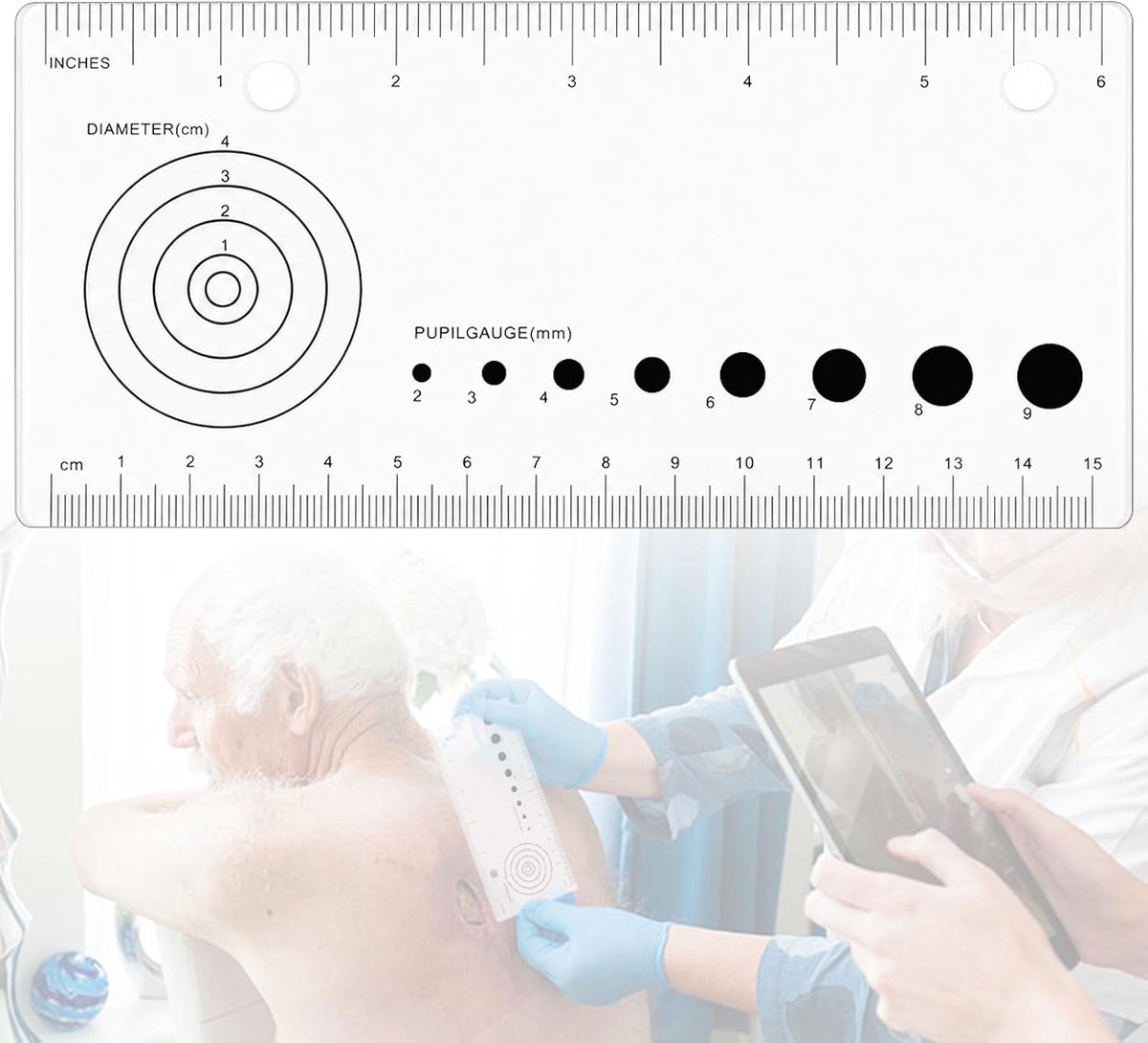 Wondmeetlat met pupilmeter - 15,2 cm - disposable plastic - ideaal voor zorgprofessionals - ShopVlot