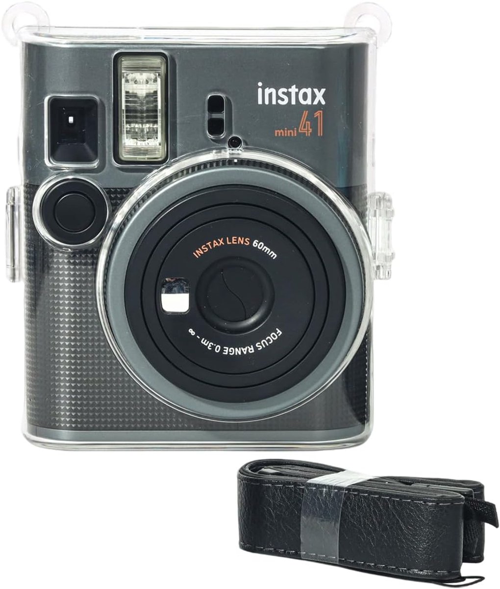 Camera hoesje voor Fuji Instax Mini 41 - doorzichtig PU leer - met schouderband - optimale bescherming - ShopVlot