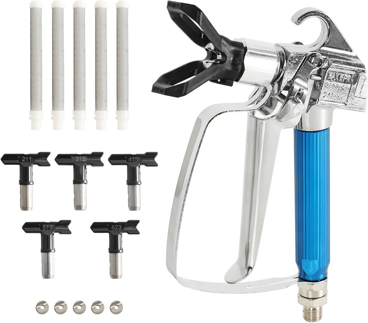 Airless verfpistool set 12-delig - inclusief 5 mondstukken en filters - direct klaar voor gebruik - ShopVlot