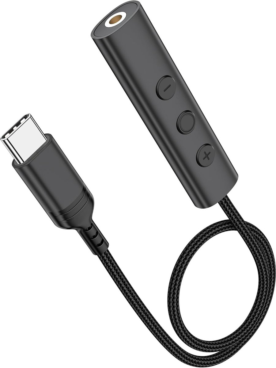 USB C hoofdtelefoonadapter met volumeregelaar - audio type C naar 3,5 mm jack - nylon kabel - ShopVlot