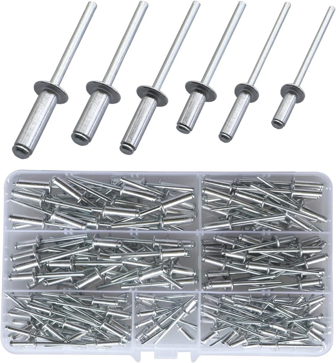 Popnagels set 210 stuks - Aluminium met grote flens - Assortiment maten voor metaal - Ideaal voor meubels en opslag - ShopVlot