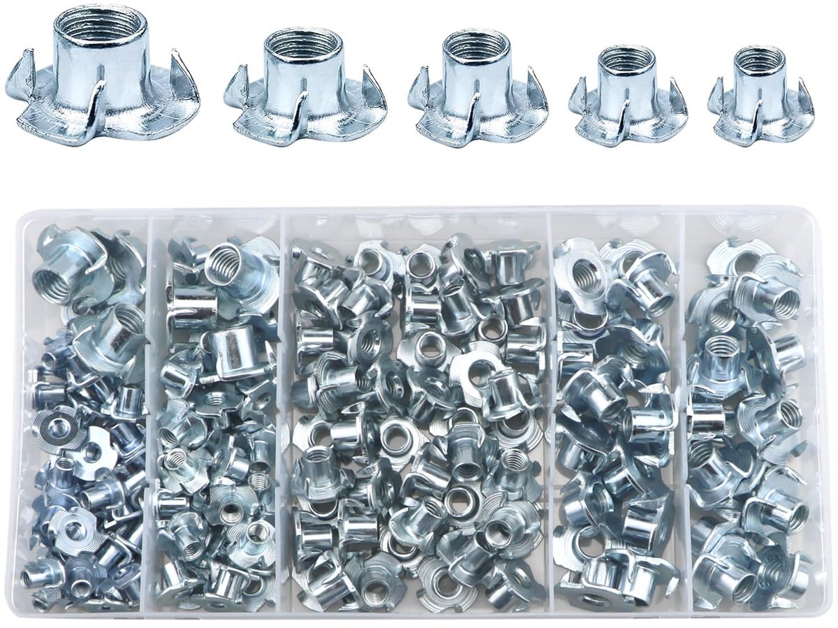 T-nuts assortiment 151-delig - M4/M5/M6/M8/M10 - hoogwaardig staal - ideaal voor houten meubels - ShopVlot