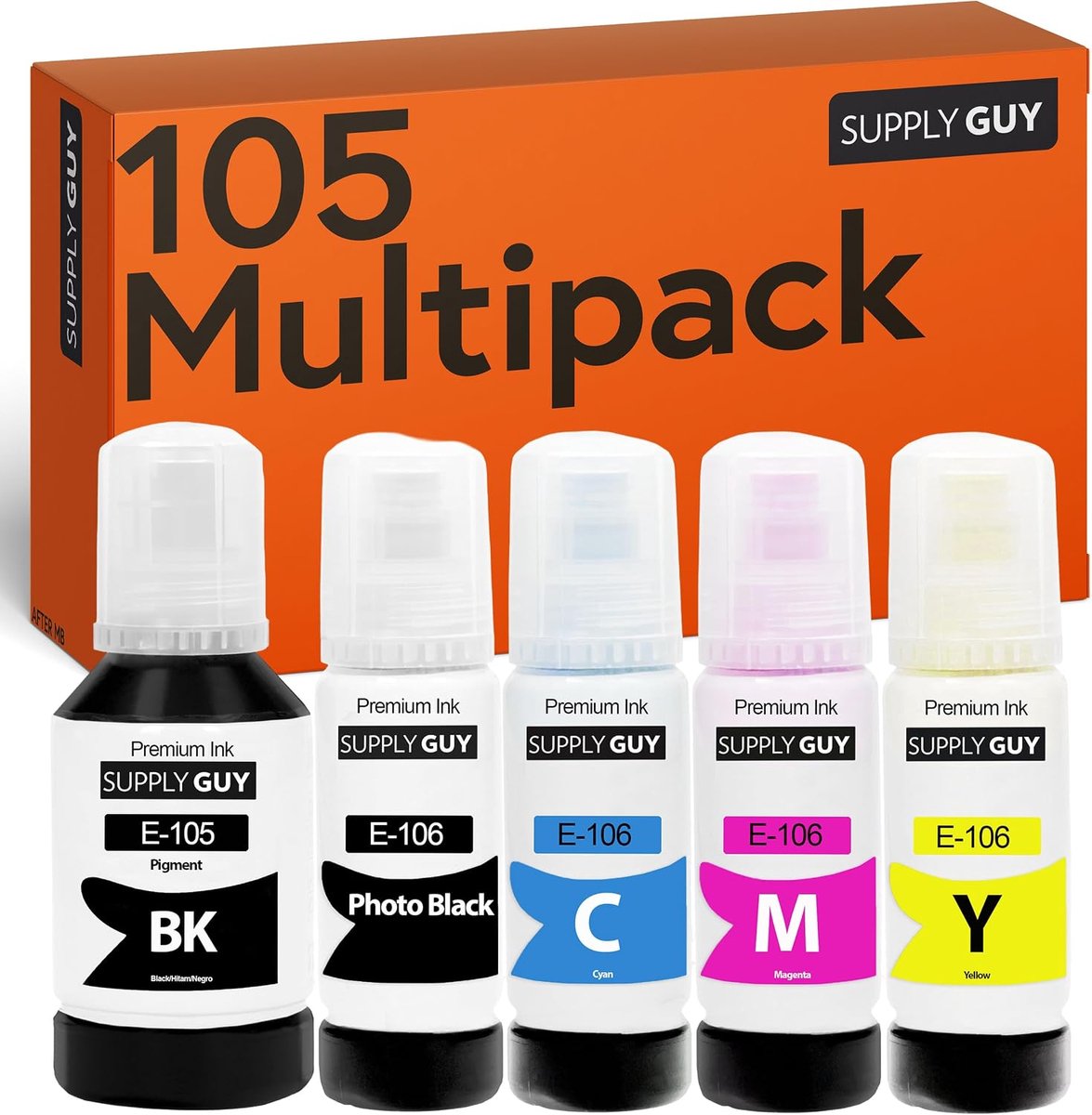 Inktflessen voor Epson 105 106 - 5 flessen - 1x127ml en 4x70ml - hoge paginaopbrengst - ShopVlot