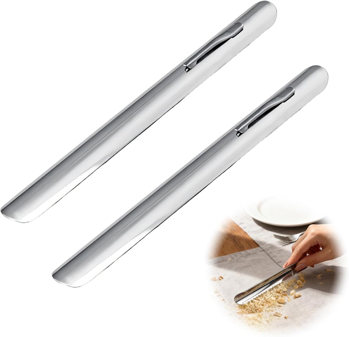 Broodkruimelcollector set van 2 - Aluminium 15 x 1,5 cm - Lichtgewicht en robuust - Ideaal voor tafel schoonmaken - ShopVlot