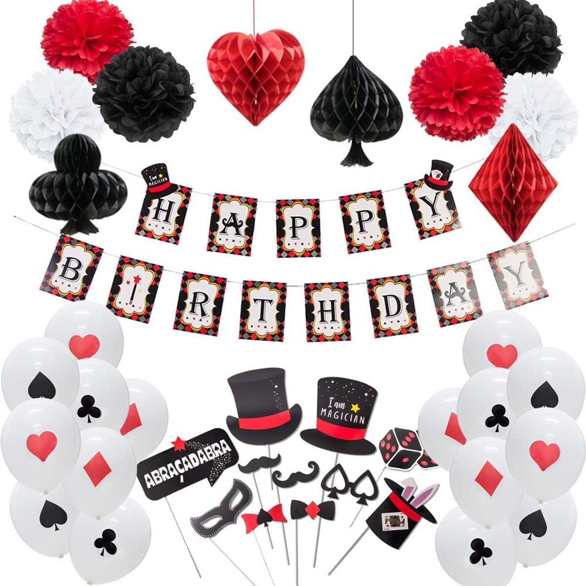 Feestdecoratie Casino Thema - Birthday Garland - Speelkaarten Ballonnen - Perfect voor Pokerfeest - ShopVlot