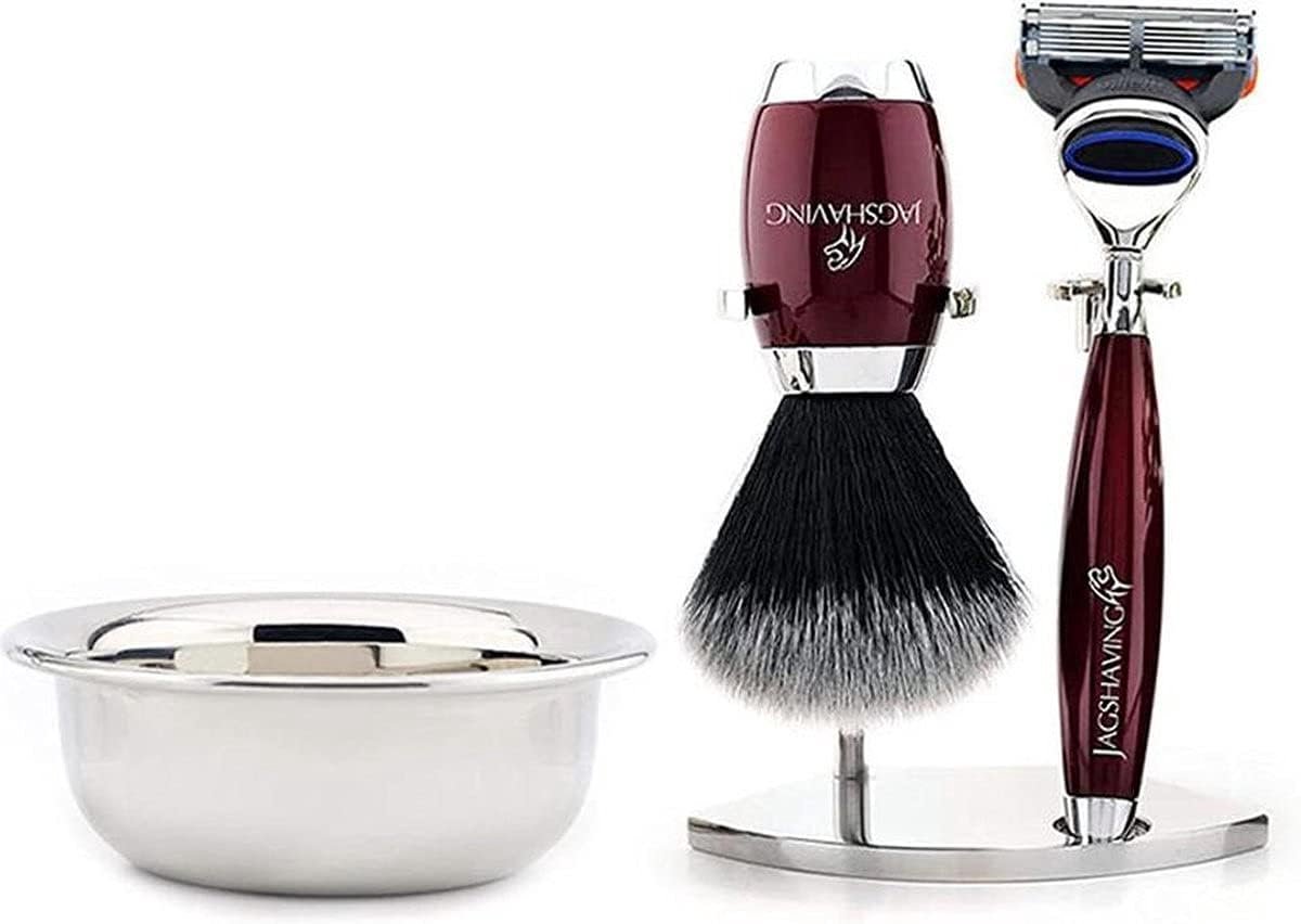 Scheerset voor Mannen - Handmatige 5-randen Veiligheidsmes - Kunsthaar Scheerborstel - Luxe scheerervaring - ShopVlot