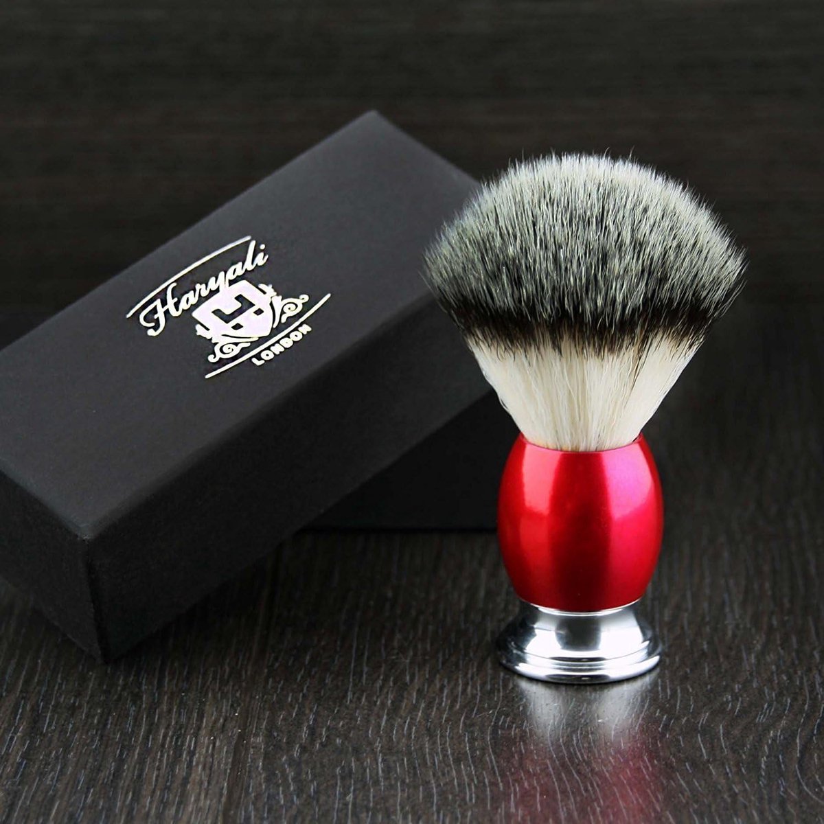 Scheerkwast - synthetisch haar - rode metalen handgreep - perfect voor zacht scheren - ShopVlot