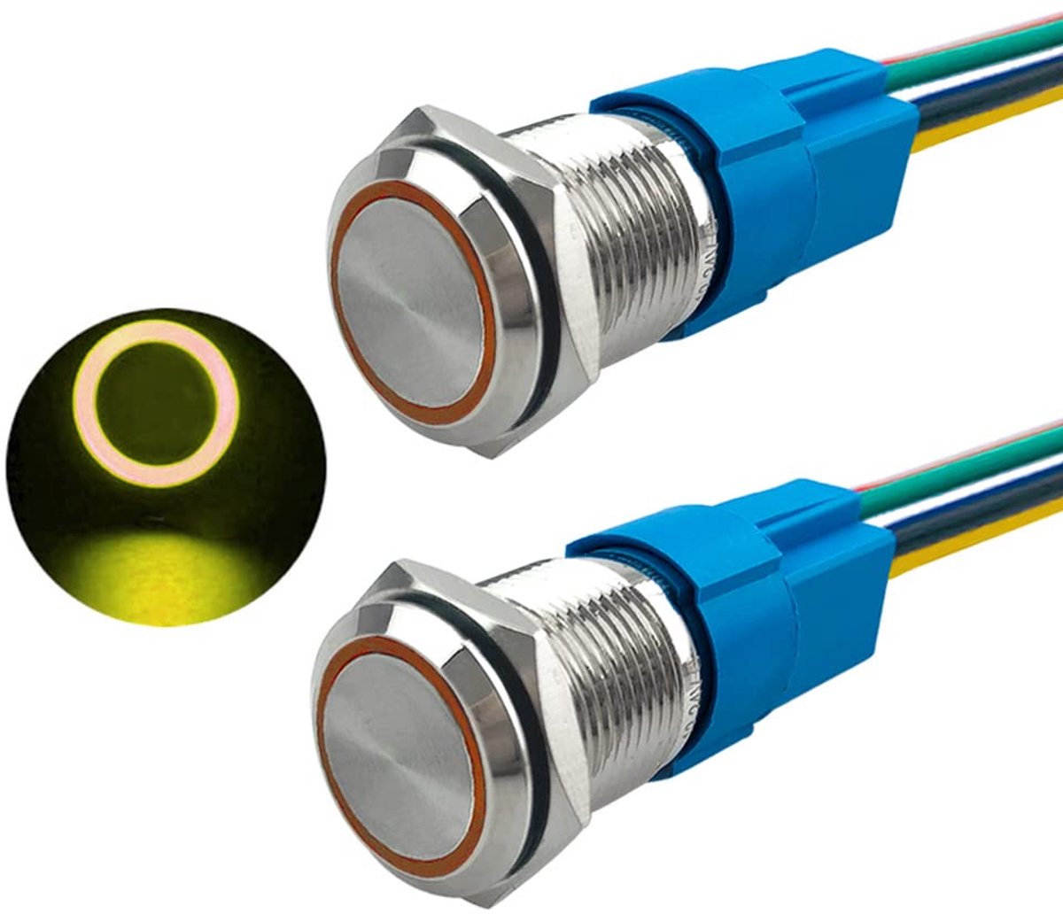 Drukknop schakelaar 16 mm - roestvrij staal - waterproof IP67 - eenvoudig te installeren met LED verlichting - ShopVlot