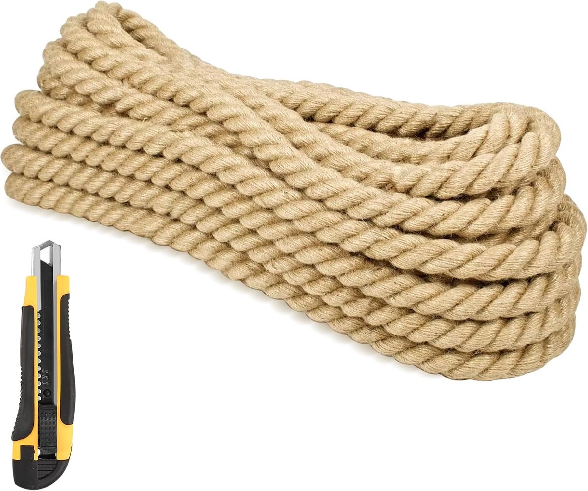 Jute touw 20 mm - natuurlijk decoratief touw - dik en sterk - perfect voor touwtrekken - ShopVlot