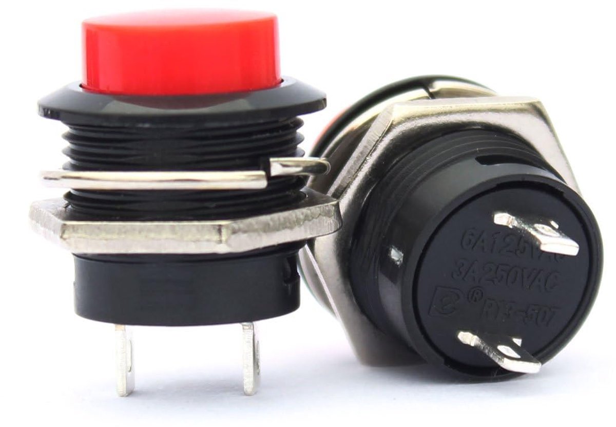 Push Button Switch 16mm - Rood met metalen behuizing - SPST schakeling - Ideaal voor industriële controle - ShopVlot