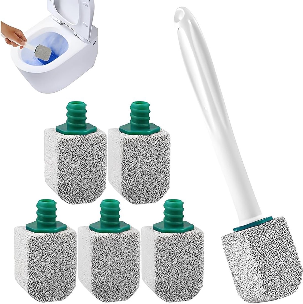 Puimsteen toiletreiniger set - 5 puimstenen met handvat - natuurlijke puimsteen - effectieve kalkaanslag verwijdering - ShopVlot