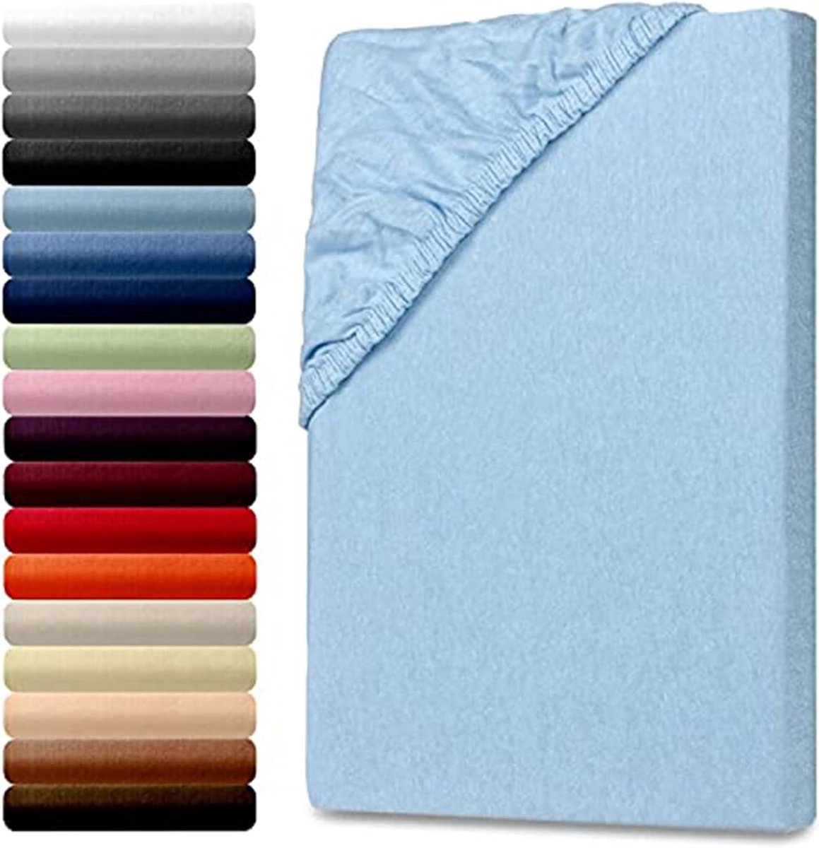 Fitted sheet 180 x 200 cm - ijsblauw katoen - Oeko-Tex Standard 100 - perfecte pasvorm - ShopVlot