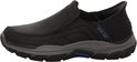 Zwarte Skechers Slip-ins heren instapper met grijze zool en blauwe tekst. Goodyear zool.