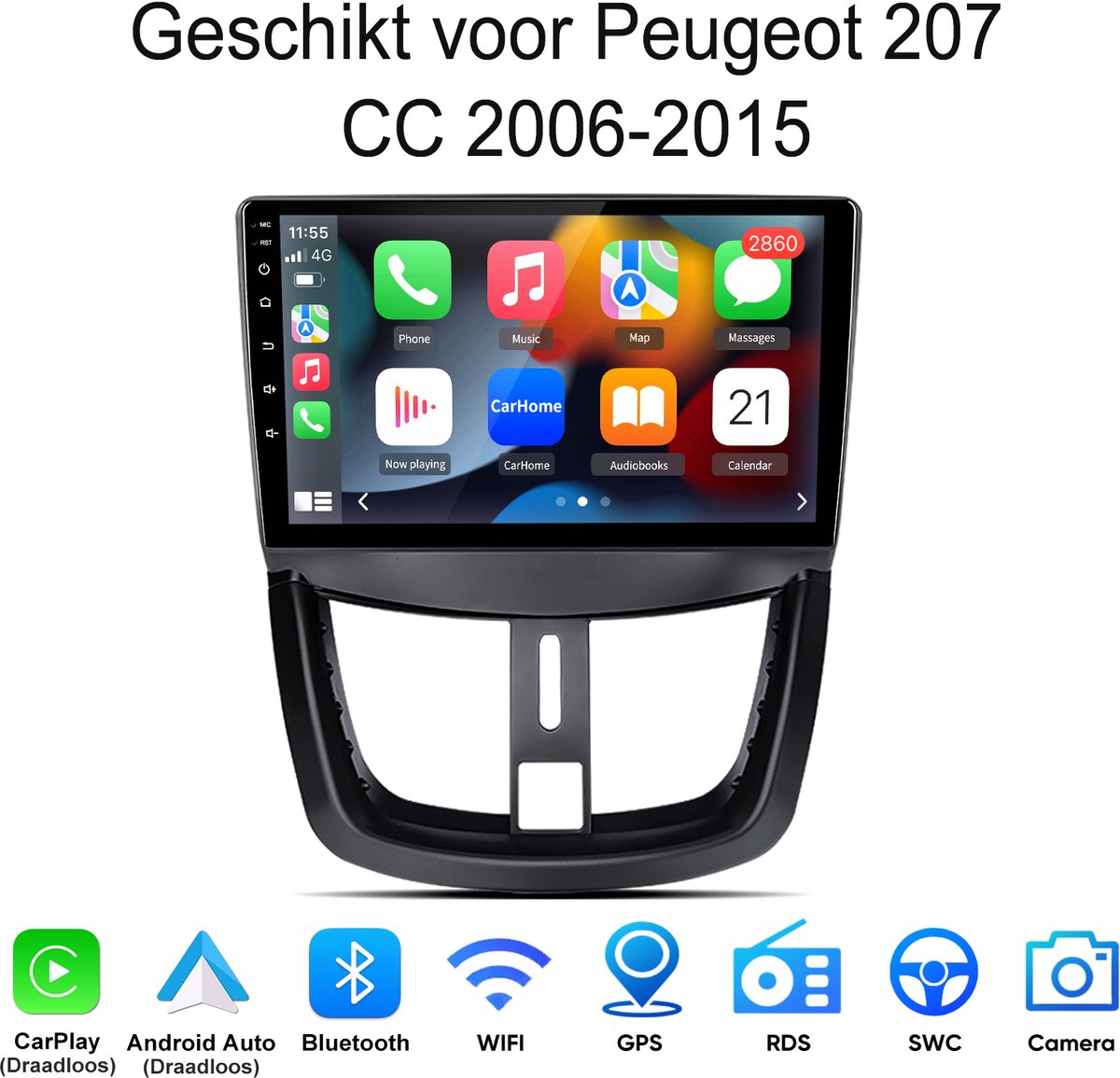 JUNSUN Android 15Autoradio Geschikt voor Peugeot 207 CC 2006-2015 - 1GB+32GB - Draadloze CarPlay & Andriod Auto - Bluetooth - GPS-navigatiesysteem - Stuurwielbediening - WiFi - 9-inch Touchscreen - RDS - USB