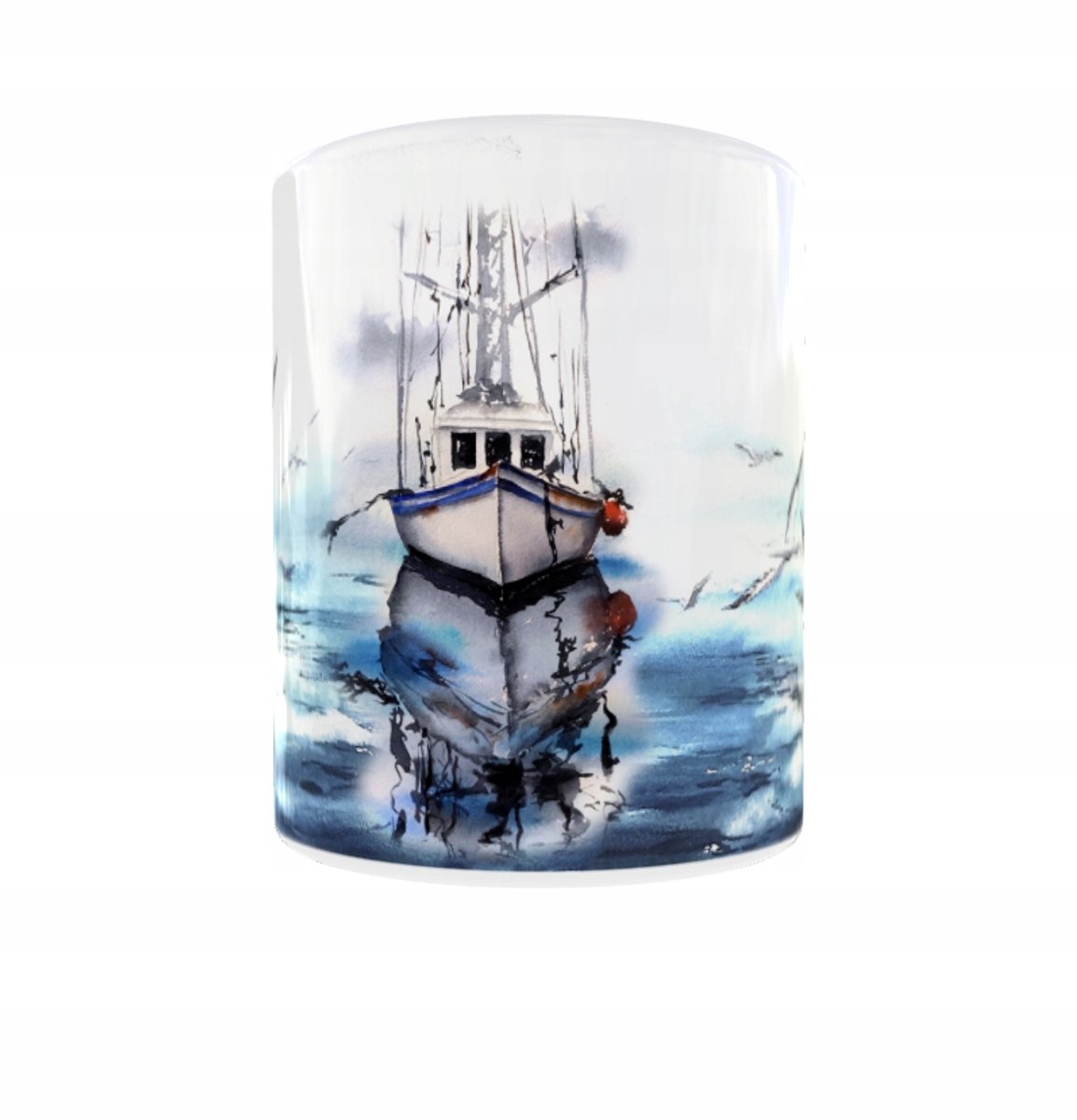 Keramische Mok 300ml: Schilderij Boot Zee Meewen HD+ Print