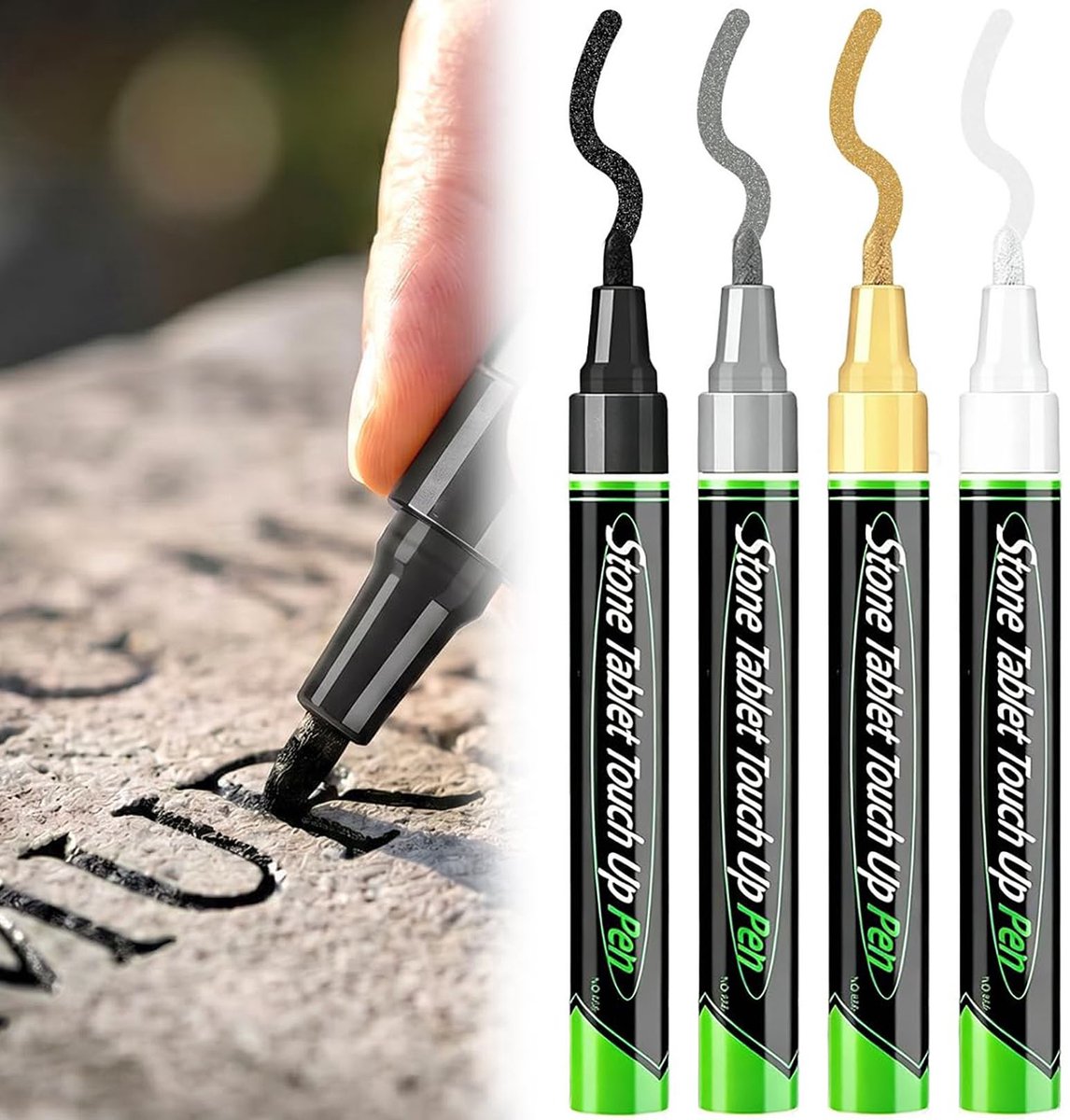 Grafsteen Marker - 4 stuks - Permanente lakstiften - Grafsteenverf - Permanente marker - Waterbestendige grafsteen verfpen - Retoucheerstiften - Voor Opschriften Renoveren - Voor grafsteen metaal hout keramiek herdenkingsinscripties