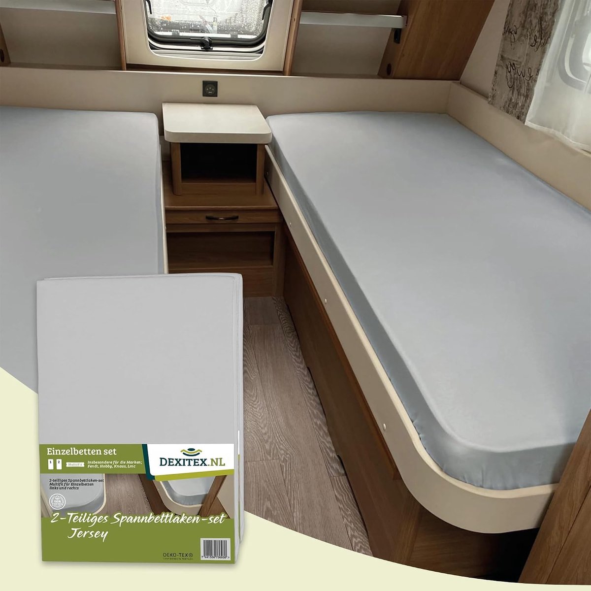 Fitted Sheet Set 2-Piece - Grijs - 100% Katoen - Perfecte Pasvorm voor Fendt Caravans - ShopVlot