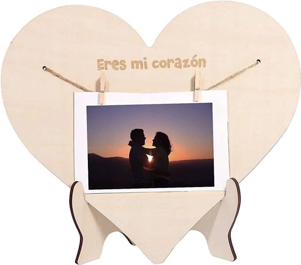 Houten Hart Fotolijst met Clips 'Eres Mi Corazon'