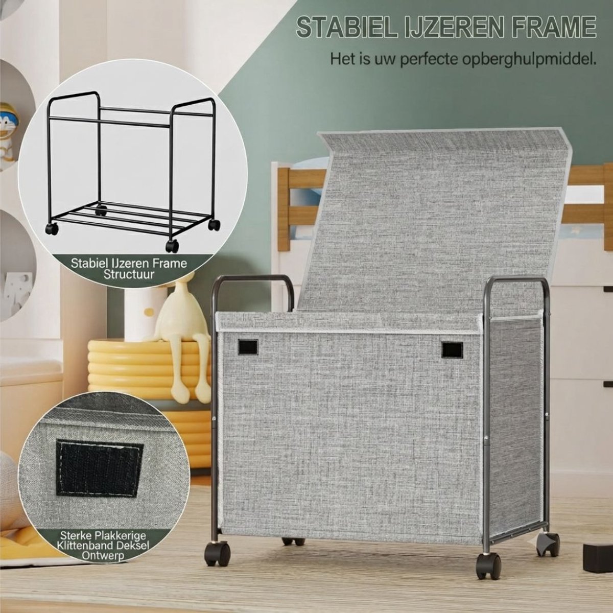 Lìon® Speelgoedkist - Kinder Opbergkist voor Speelgoed – Speelgoedmand voor Kinderkamer en Speelruimte - Grijs - 60cm x 42cm x 59cm