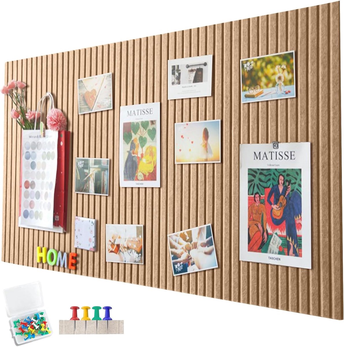 SnelShoppen - 60 x 40 cm Grote Korkbord, Decoratieve Vilt Korken Pinbord, 1 cm Dik, Vouwbare Foto Bord met Plakband, Zelfklevende Visie Bord voor Woon