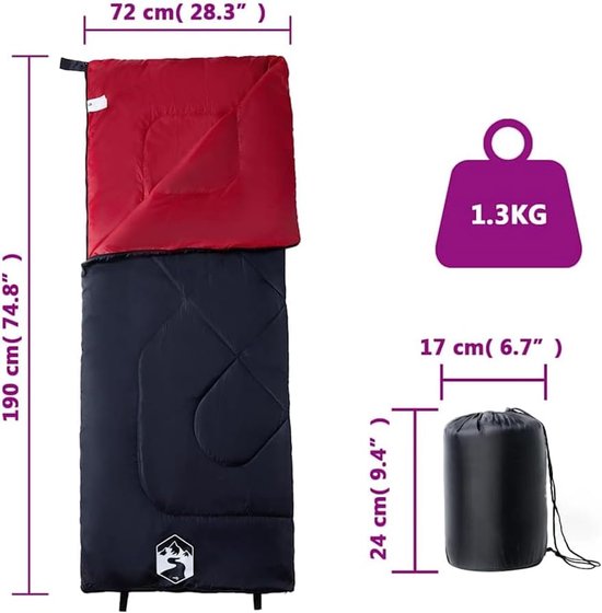 Draagbare Slaapzak - Outdoor Slaapzak - Kamperen en Reizen - Waterbestendig - 190 x 72 cm - Zwart en Rood — afbeelding 5