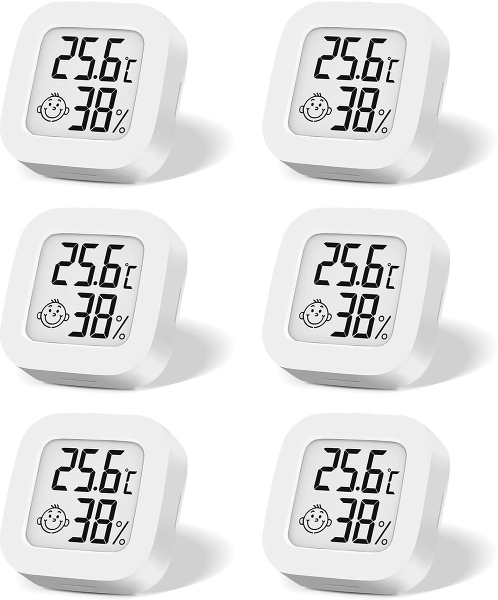 SnelShoppen - 6 Pcs Digitale Mini Thermometer en Hygrometer, LCD Weerstation, Draadloze Temperatuur en Vochtigheid Meter, Hoge Nauwkeurigheid, Ideaal