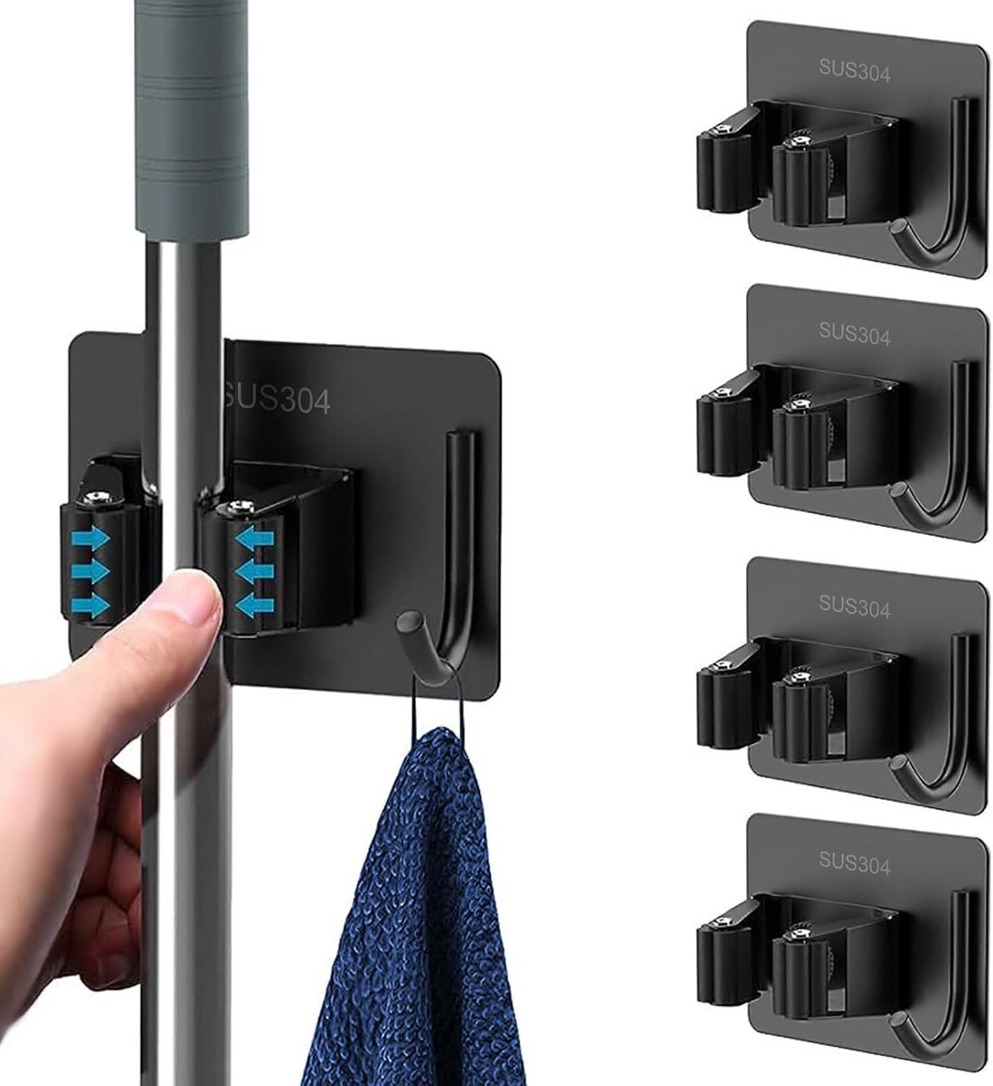 Broom holder wandmontage - roestvrij staal - 4 stuks - stevig en duurzaam - SnelShoppen