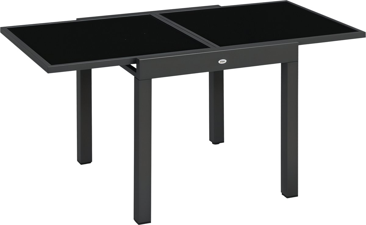 Uitschuifbare tuintafel – zwart gehard glazen tafelblad – 160 x 80 x 75 cm – donkergrijs aluminium