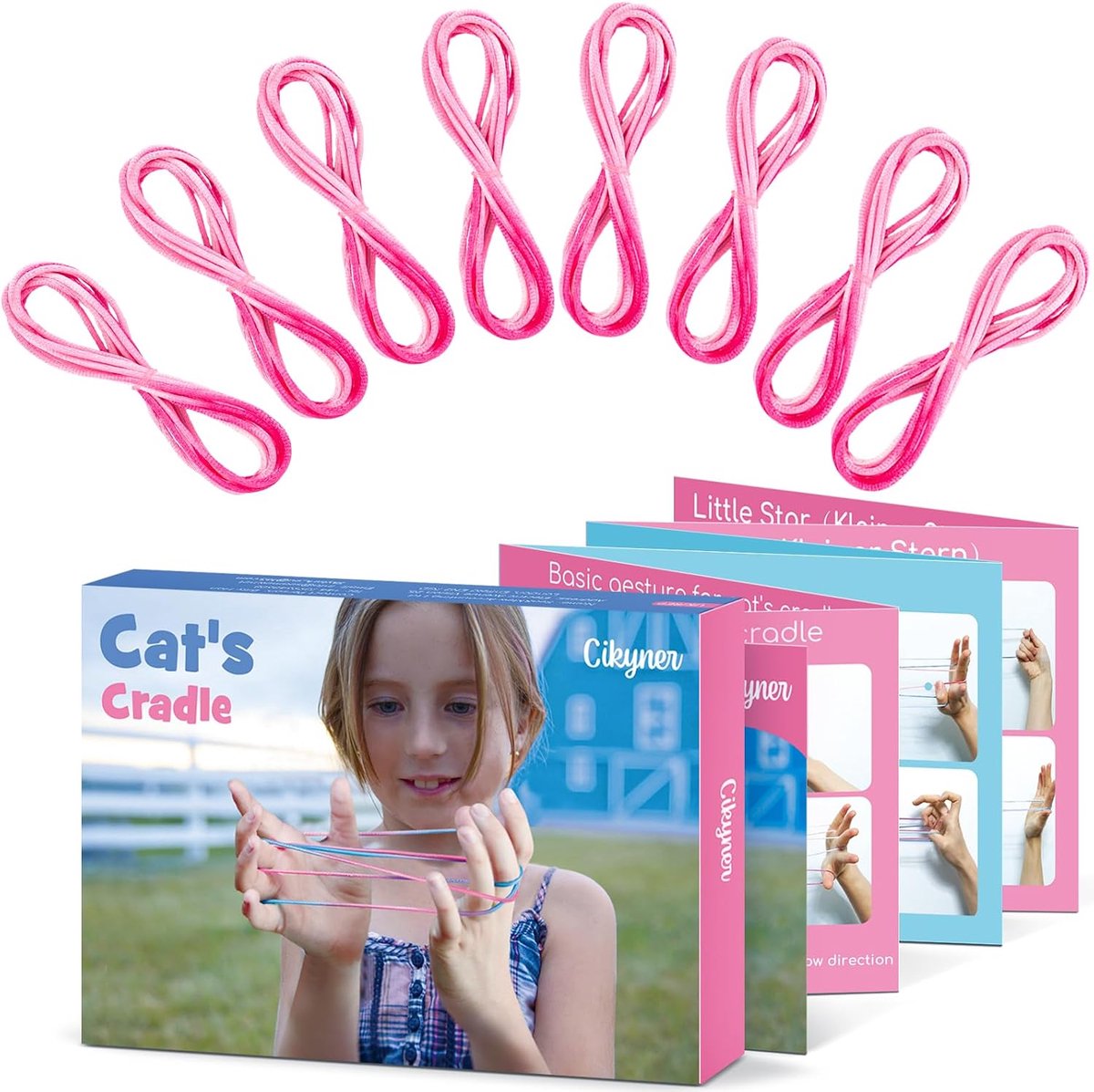 SnelShoppen - Cikyner Finger Twists - 8 Stuks Vinger Spellen - 2 Meter Lang - 2 mm Dikte - Polyester - Roze - Voor Kinderen - Speelgoed voor Feesten e